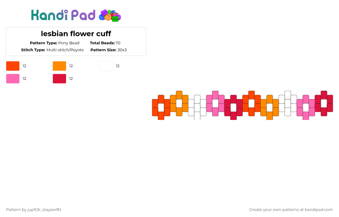 lesbian flower cuff - Pony Bead Pattern by jup1t3r_stayswiftt on Kandi Pad - red