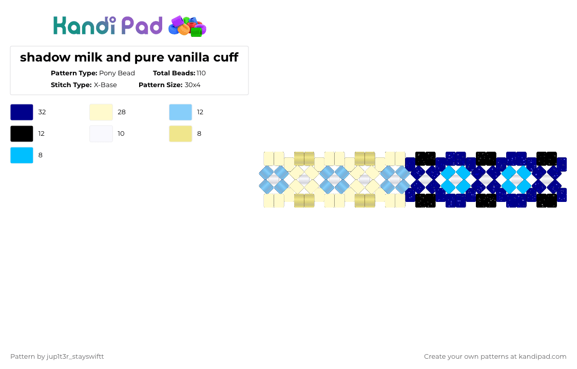 shadow milk and pure vanilla cuff - Pony Bead Pattern by jup1t3r_stayswiftt on Kandi Pad - yellow,purple,crk