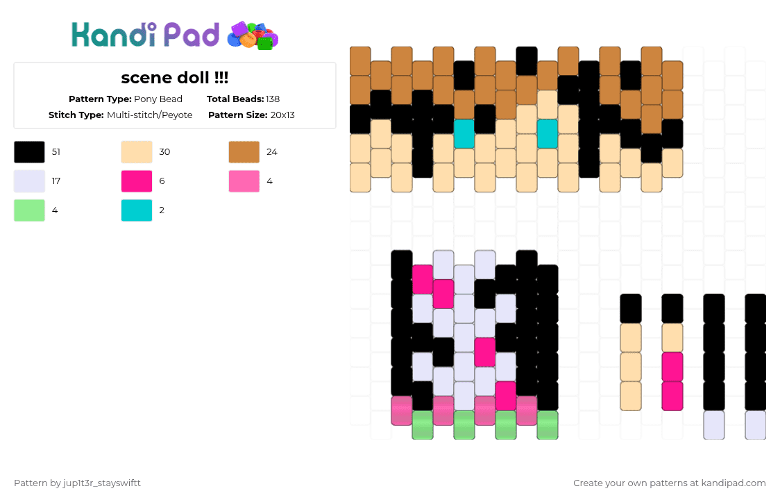 scene doll !!! - Pony Bead Pattern by jup1t3r_stayswiftt on Kandi Pad - orange,beige,scene,black,pink,green,white