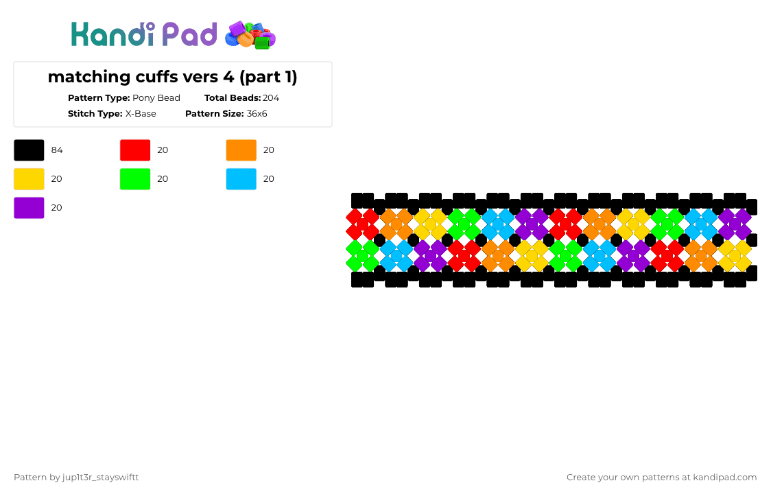 matching cuffs vers 4 (part 1) - Pony Bead Pattern by jup1t3r_stayswiftt on Kandi Pad - orange,green,purple,colorful,rainbow,black