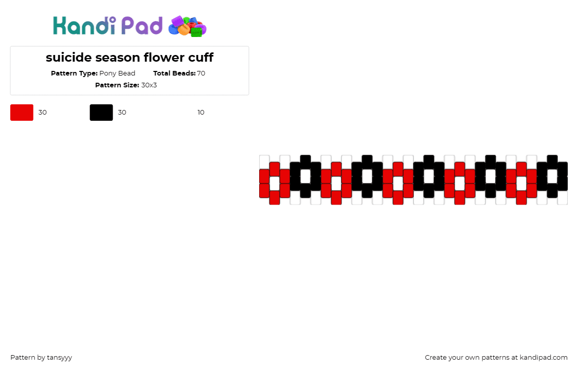 suicide season flower cuff - Pony Bead Pattern by tansyyy on Kandi Pad - flowers,bracelet,bring me the horizon,cuff,music,band,chain,red,black