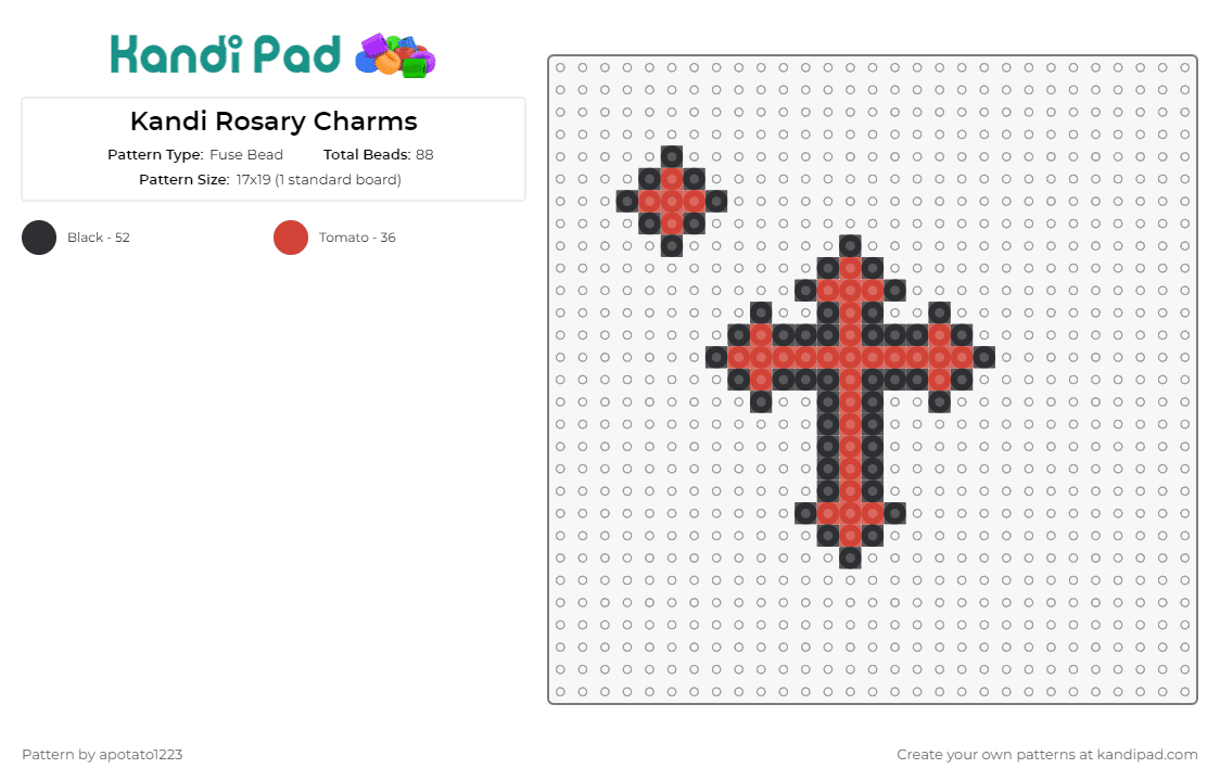 Kandi Rosary Charms - Fuse Bead Pattern by apotato1223 on Kandi Pad - rosary,cross,religion,charm,church,red