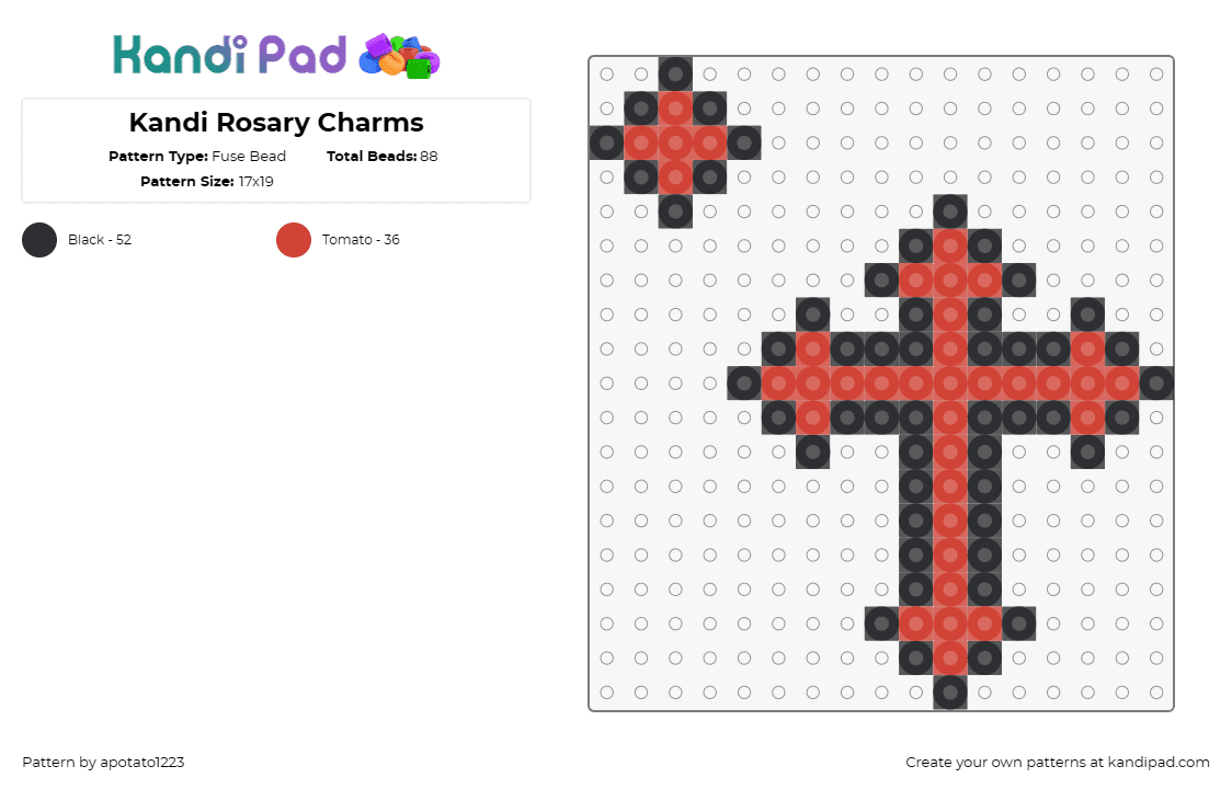 Kandi Rosary Charms - Fuse Bead Pattern by apotato1223 on Kandi Pad - rosary,cross,religion,church,red