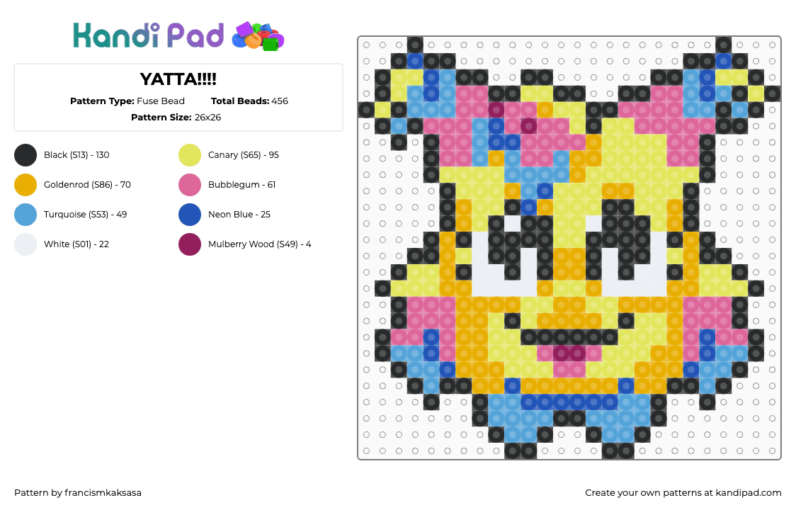 YATTA!!!! - Fuse Bead Pattern by francismkaksasa on Kandi Pad - pink,yellow,orange,dandys world