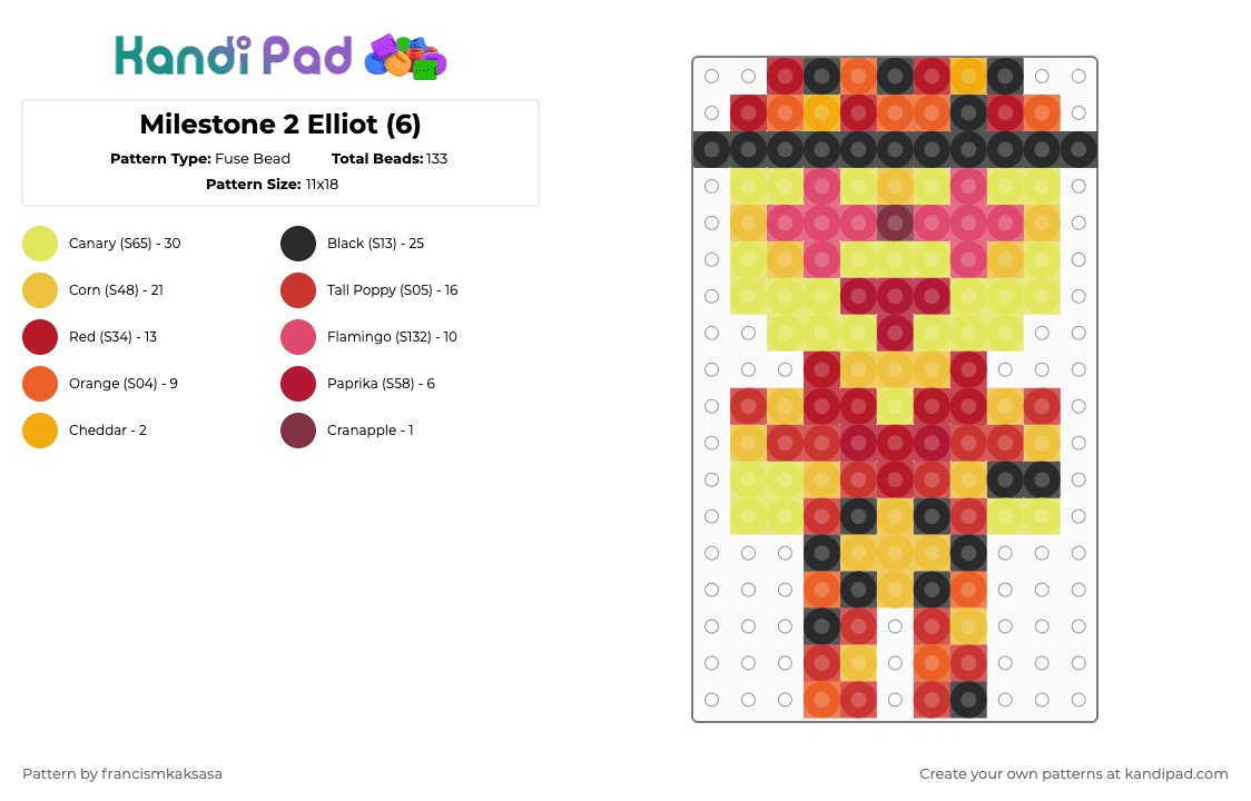 Milestone 2 Elliot (6) - Fuse Bead Pattern by francismkaksasa on Kandi Pad - yellow,red