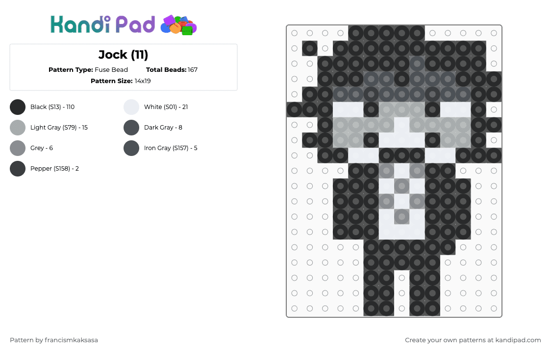 Jock (11) - Fuse Bead Pattern by francismkaksasa on Kandi Pad - black,gray