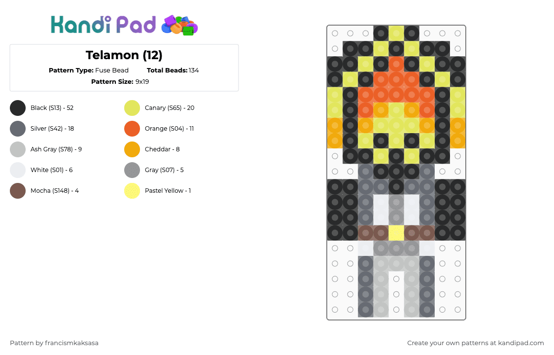 Telamon (12) - Fuse Bead Pattern by francismkaksasa on Kandi Pad - yellow,orange,gray