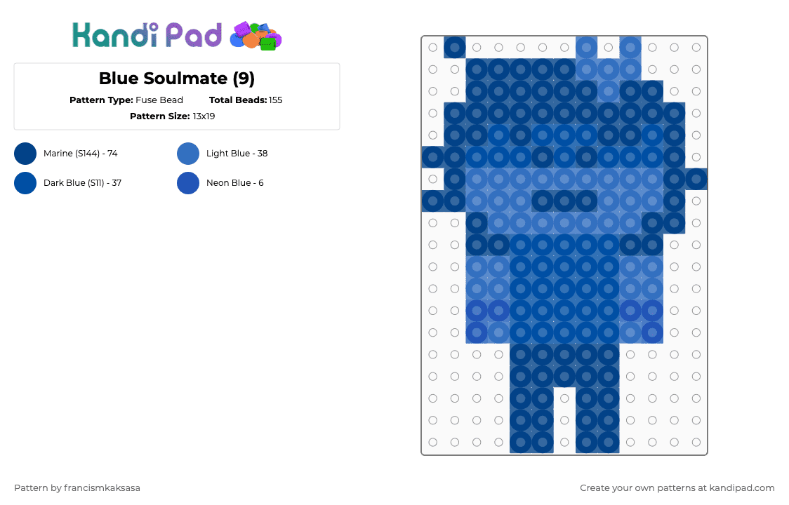 Blue Soulmate (9) - Fuse Bead Pattern by francismkaksasa on Kandi Pad - blue