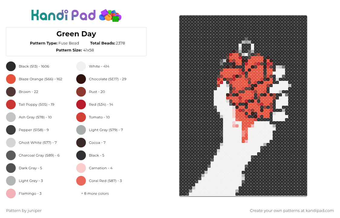 Green Day - Fuse Bead Pattern by juniper on Kandi Pad - american idiot,green day,album,punk,music,black,white,red