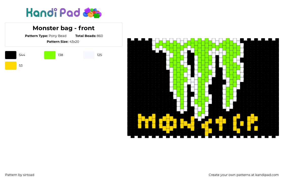 Monster bag - front - Pony Bead Pattern by sirtoad on Kandi Pad - 