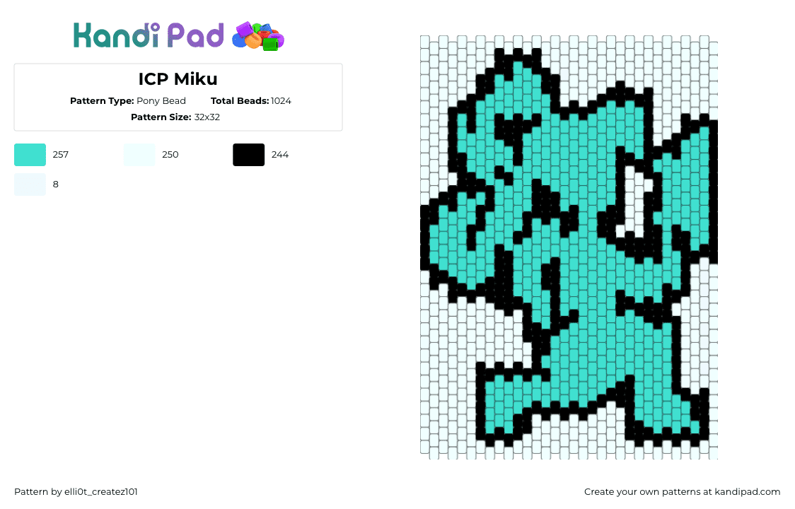 ICP Miku - Pony Bead Pattern by elli0t_createz101 on Kandi Pad - hatchet man,icp,hatsune miku,mashup,panel,music,teal