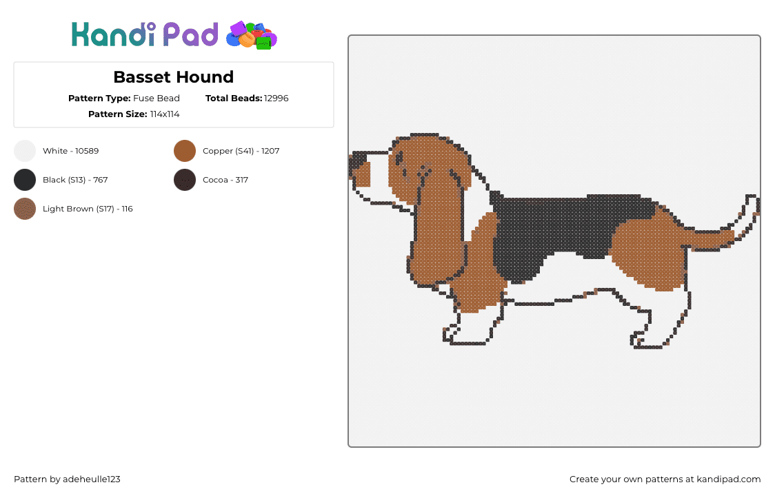 Basset Hound - Fuse Bead Pattern by adeheulle123 on Kandi Pad - basset hound,dog,animal,brown,white,black