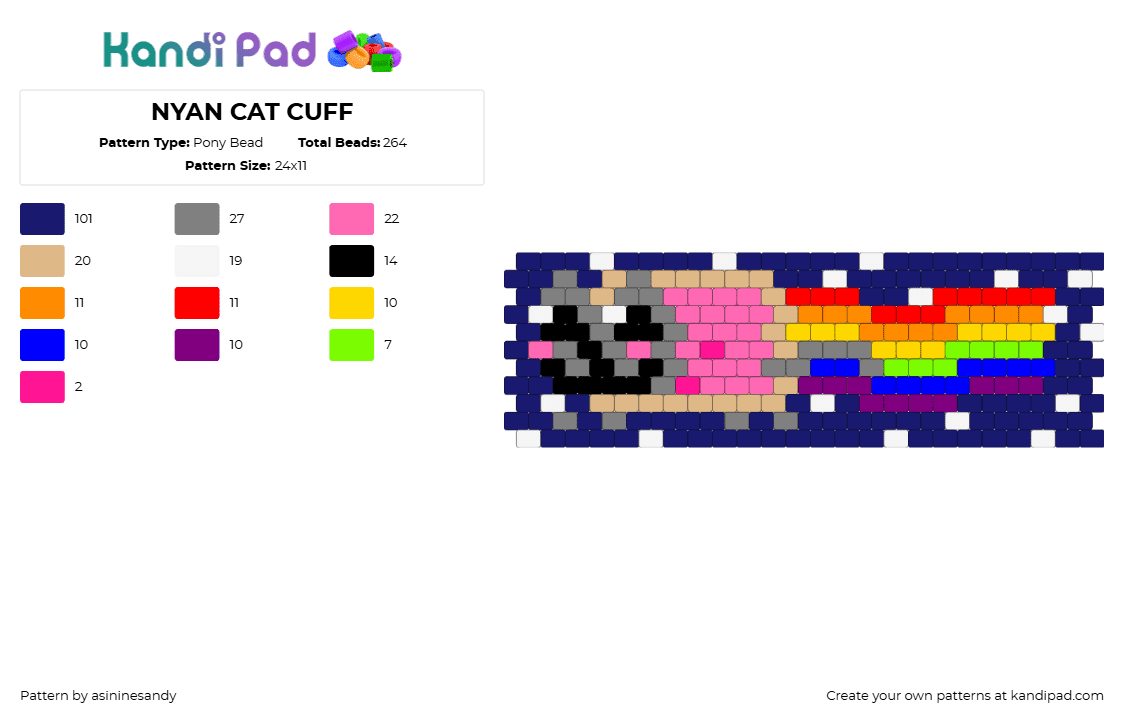 NYAN CAT CUFF - Pony Bead Pattern by asininesandy on Kandi Pad - 