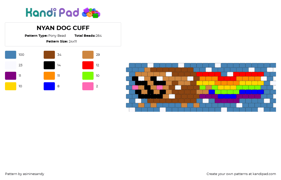 NYAN DOG CUFF - Pony Bead Pattern by asininesandy on Kandi Pad - 