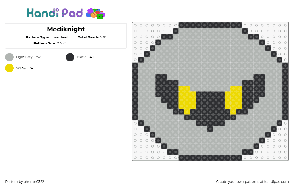 Mediknight - Fuse Bead Pattern by ahernn0322 on Kandi Pad - meta knight,kirby,nintendo,character,video game,gray,black