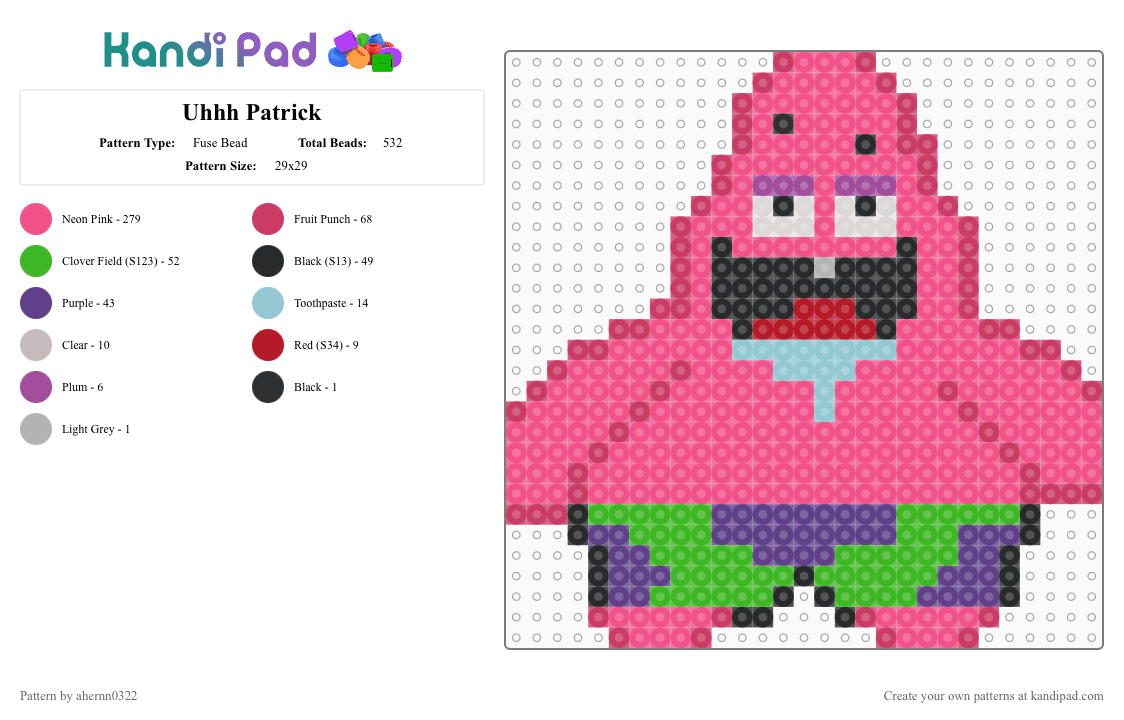 Uhhh Patrick - Fuse Bead Pattern by ahernn0322 on Kandi Pad - pink