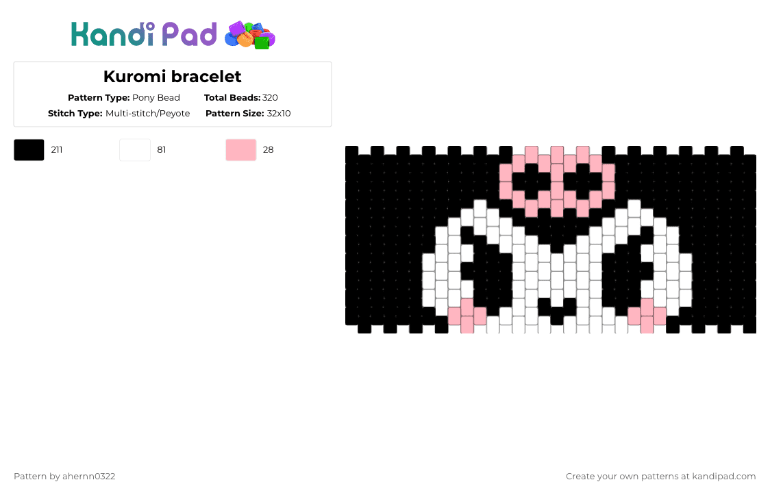 Kuromi bracelet - Pony Bead Pattern by ahernn0322 on Kandi Pad - purple