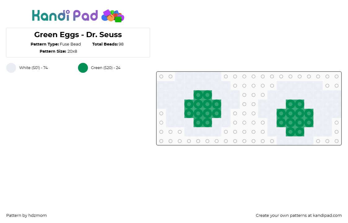 Green Eggs - Dr. Seuss - Fuse Bead Pattern by hdzmom on Kandi Pad - 