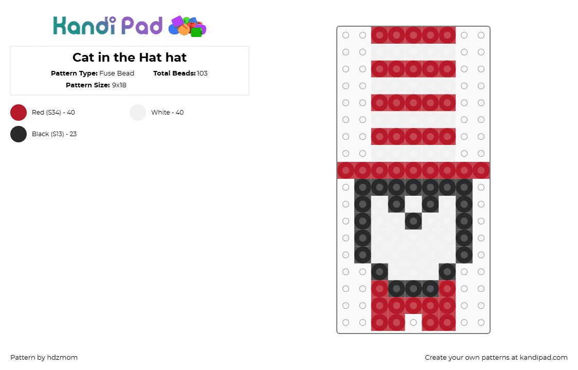 Cat in the Hat hat - Fuse Bead Pattern by hdzmom on Kandi Pad - 