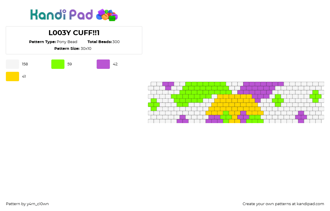 L003Y CUFF!!1 - Pony Bead Pattern by y4rn_cl0wn on Kandi Pad - white,green,looey,dandys world,ballon