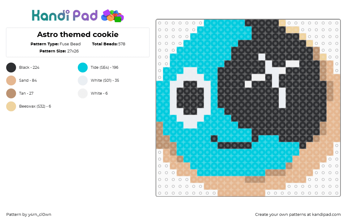 Astro themed cookie - Fuse Bead Pattern by y4rn_cl0wn on Kandi Pad - light blue,beige,dadys world,astro,cookie