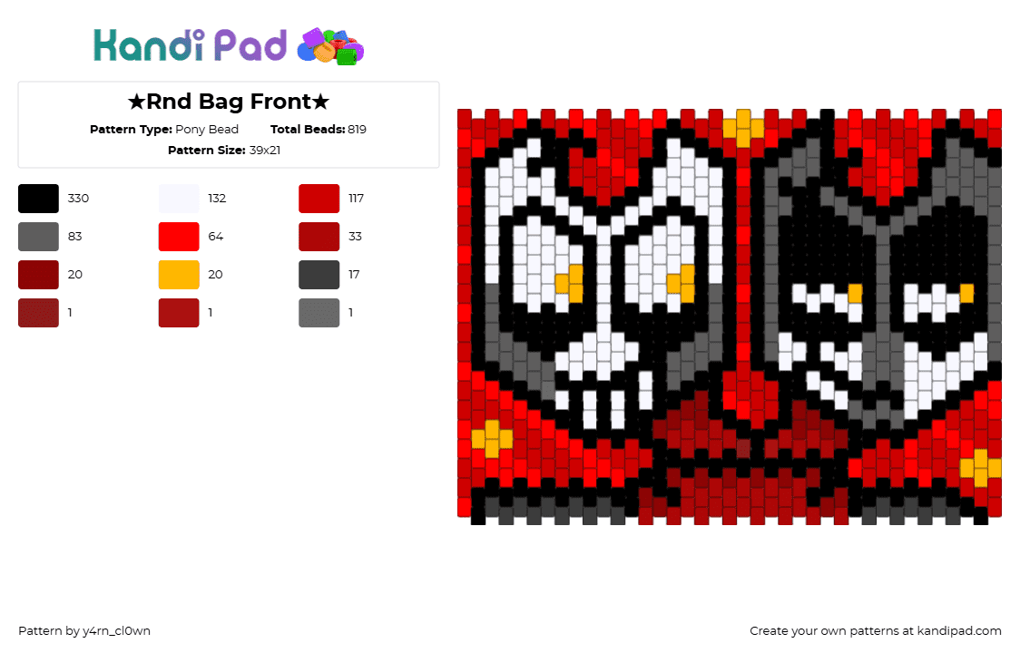 ★Rnd Bag Front★ - Pony Bead Pattern by y4rn_cl0wn on Kandi Pad - red,dandys world,razzle and dazzle,bag