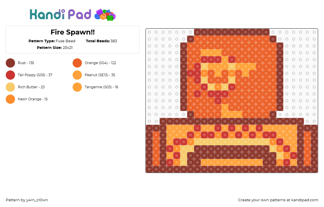 Fire Spawn!! - Fuse Bead Pattern by y4rn_cl0wn on Kandi Pad - red,orange,let him go,fire spawn