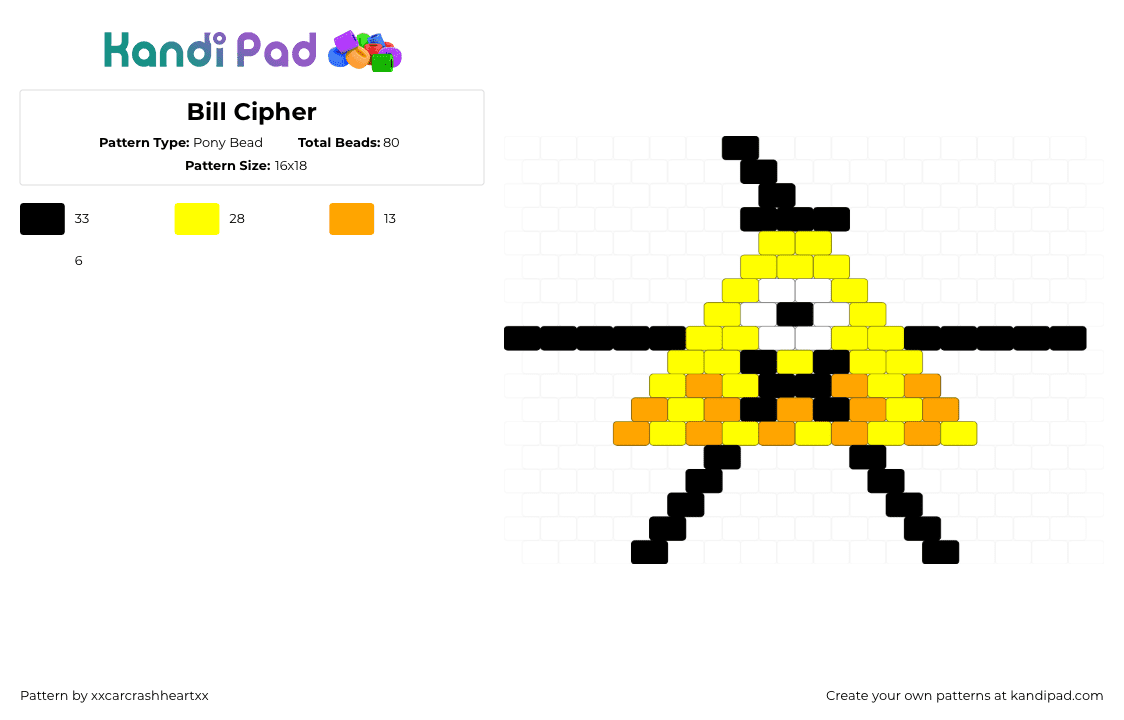 Bill Cipher - Pony Bead Pattern by xxcarcrashheartxx on Kandi Pad - orange, yellow