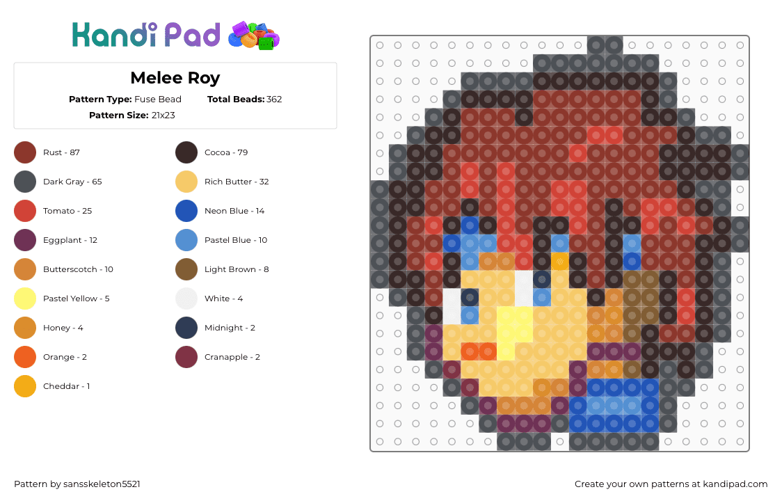 Melee Roy - Fuse Bead Pattern by sansskeleton5521 on Kandi Pad - gray,brown,red,yellow