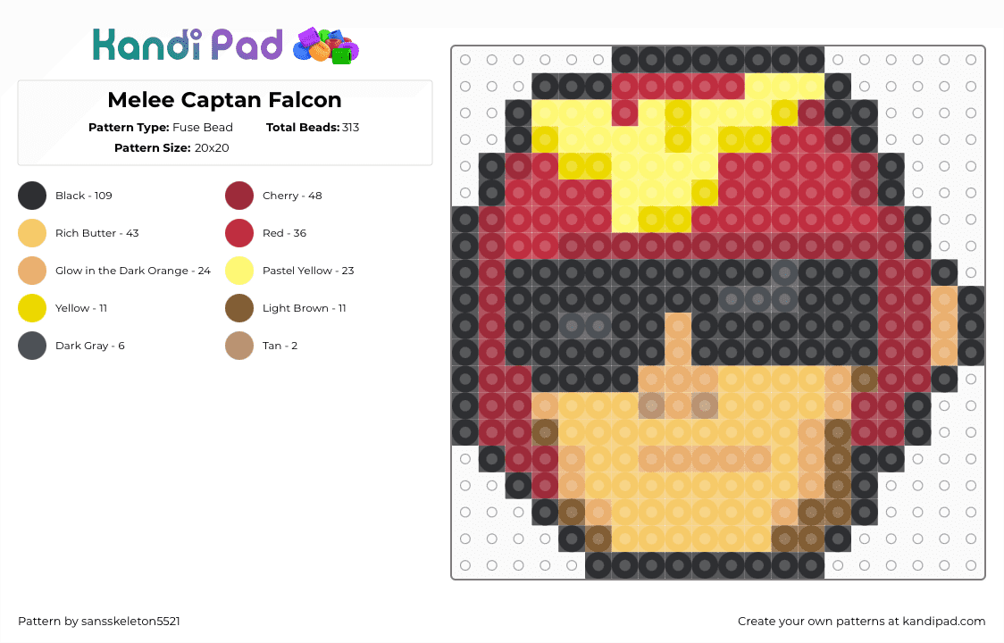 Melee Captan Falcon - Fuse Bead Pattern by sansskeleton5521 on Kandi Pad - red,yellow