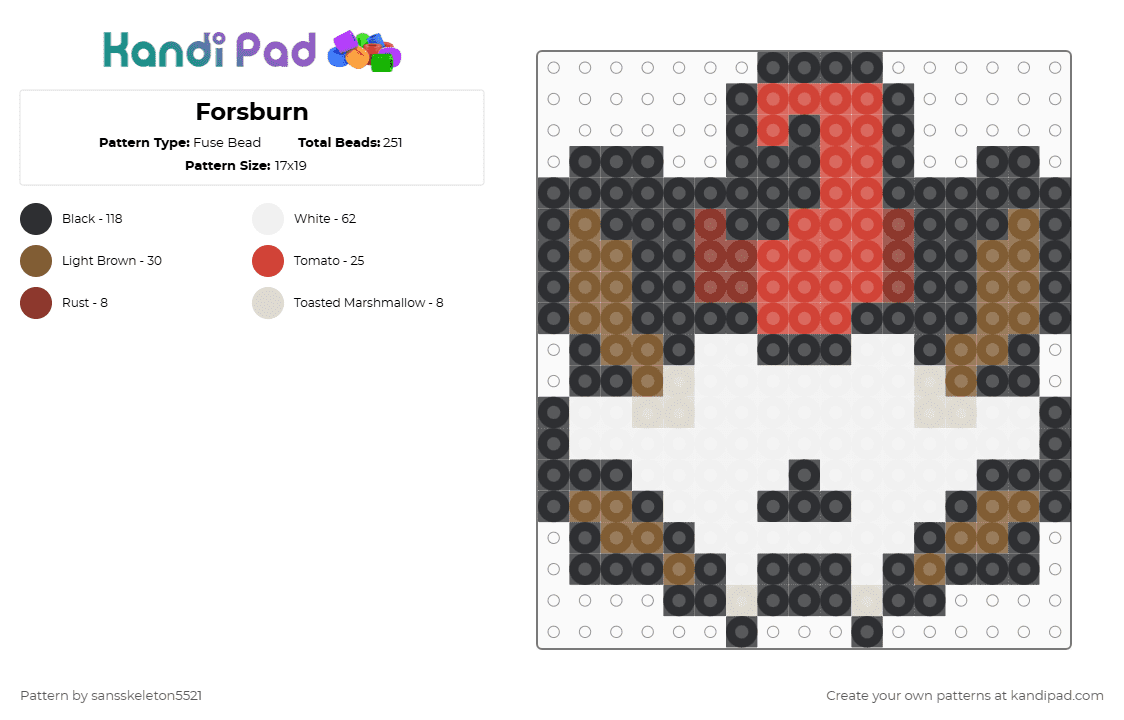 Forsburn - Fuse Bead Pattern by sansskeleton5521 on Kandi Pad - forsburn,rivals of aether,character,silhouette,head,gaming,video game,red,tan