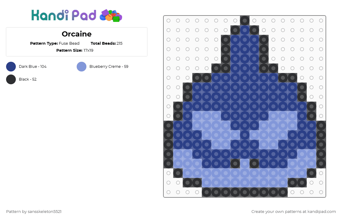 Orcaine - Fuse Bead Pattern by sansskeleton5521 on Kandi Pad - blue,light blue