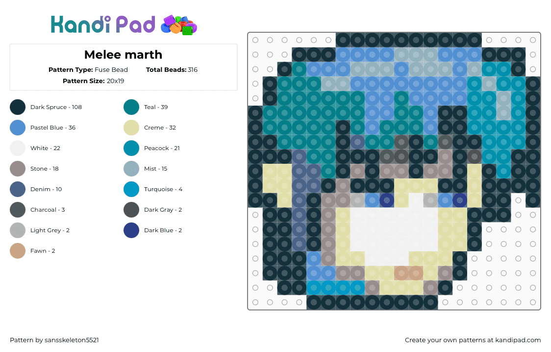 Melee marth - Fuse Bead Pattern by sansskeleton5521 on Kandi Pad - light blue,teal,yellow