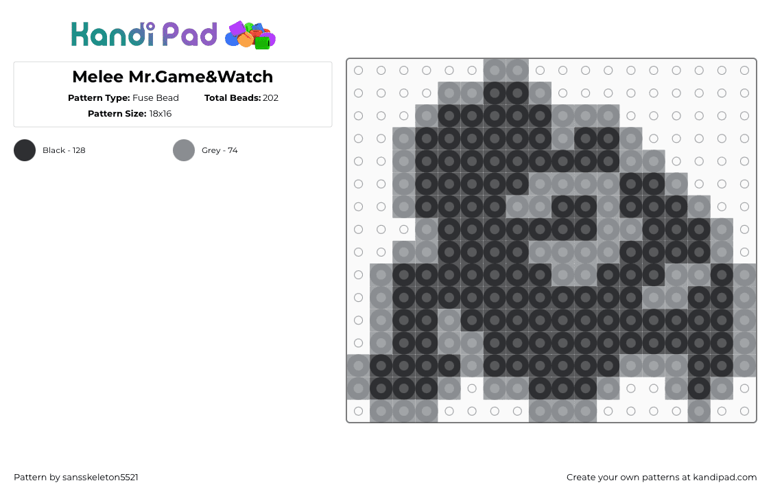 Melee Mr.Game&Watch - Fuse Bead Pattern by sansskeleton5521 on Kandi Pad - gray,black