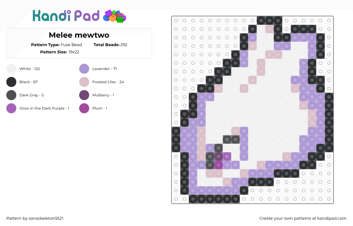 Melee mewtwo - Fuse Bead Pattern by sansskeleton5521 on Kandi Pad - white,pink