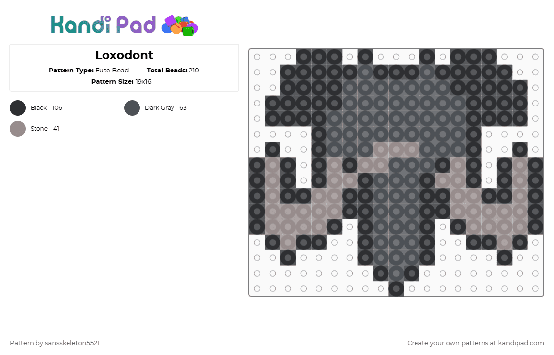Loxodont - Fuse Bead Pattern by sansskeleton5521 on Kandi Pad - black,gray