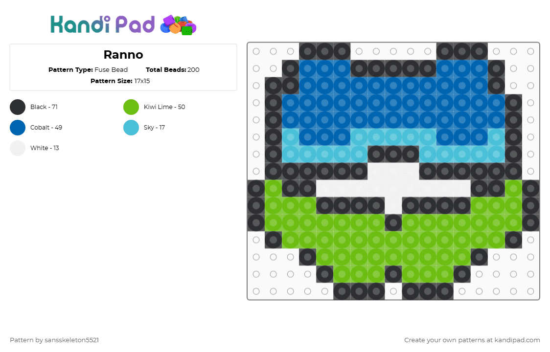 Ranno - Fuse Bead Pattern by sansskeleton5521 on Kandi Pad - blue,green