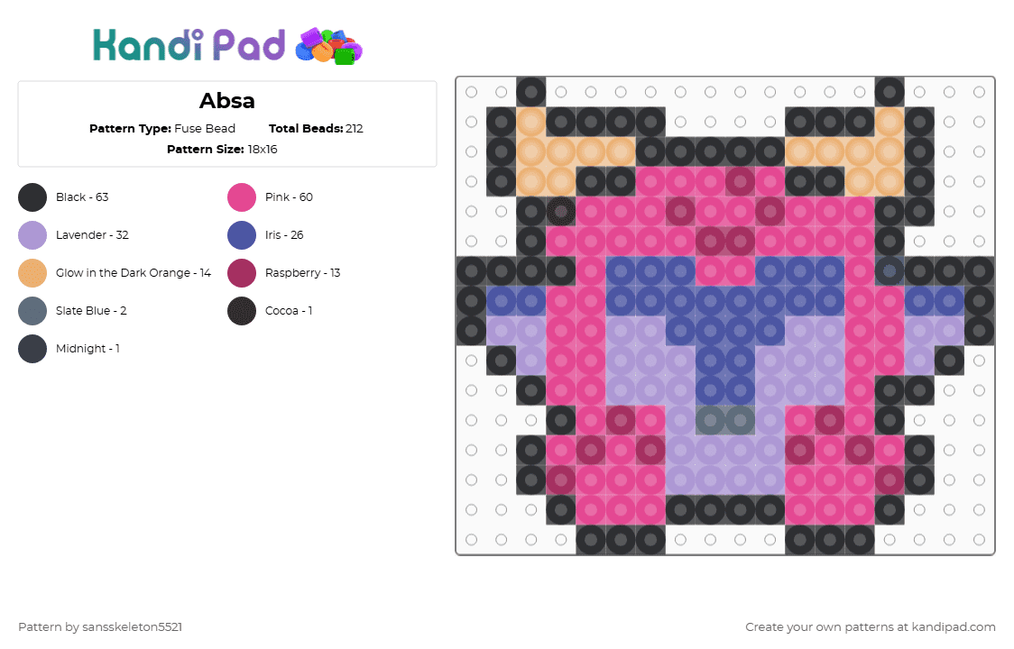 Absa - Fuse Bead Pattern by sansskeleton5521 on Kandi Pad - pink