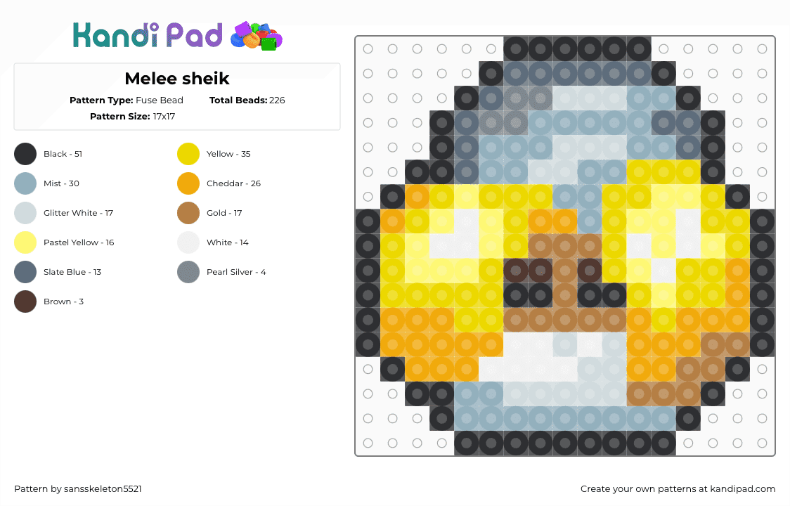 Melee sheik - Fuse Bead Pattern by sansskeleton5521 on Kandi Pad - light blue,yellow,orange