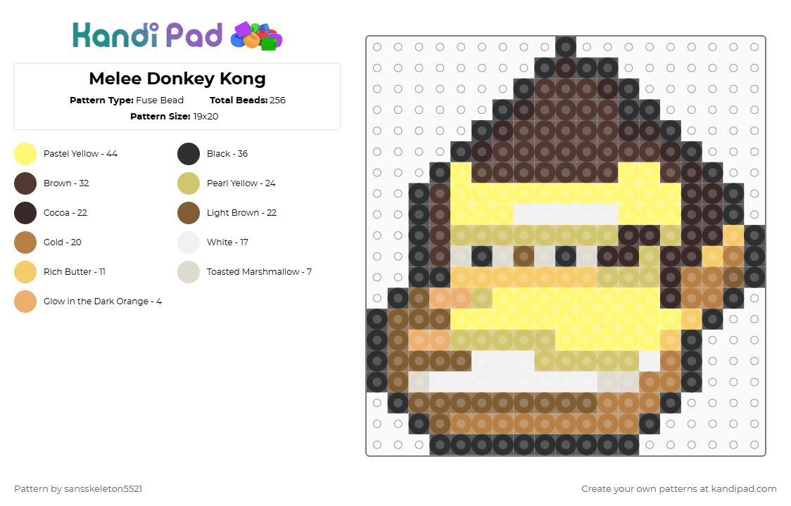 Melee Donkey Kong - Fuse Bead Pattern by sansskeleton5521 on Kandi Pad - brown,yellow,tan