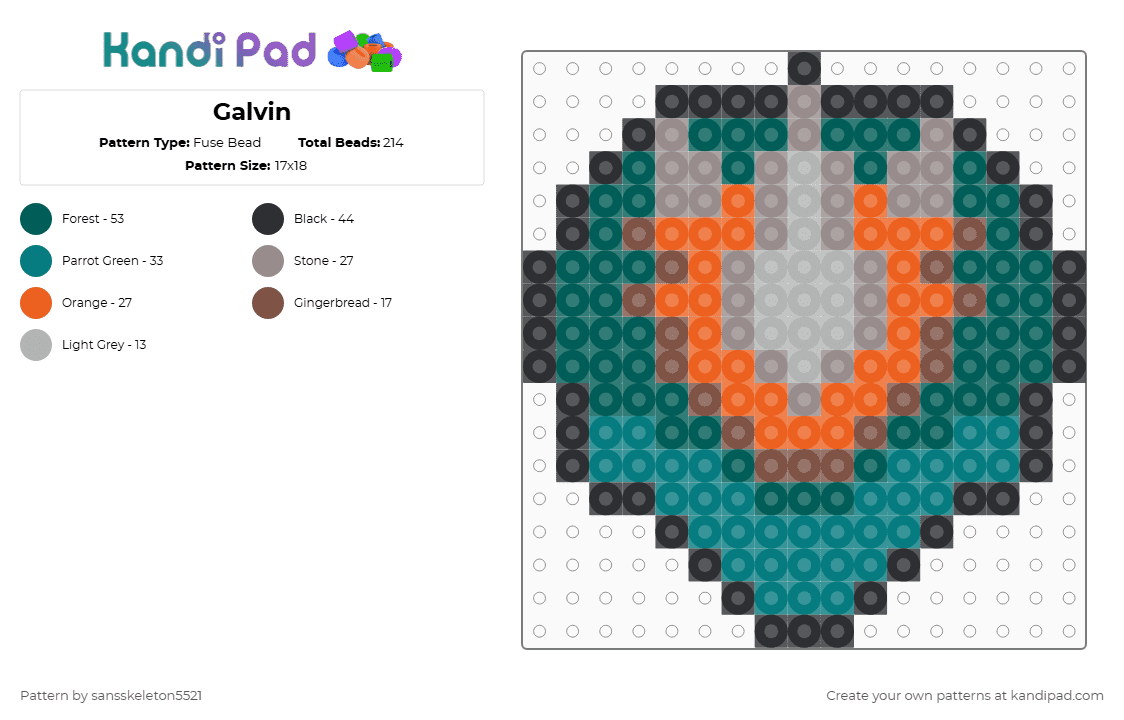 Galvin - Fuse Bead Pattern by sansskeleton5521 on Kandi Pad - gray,teal
