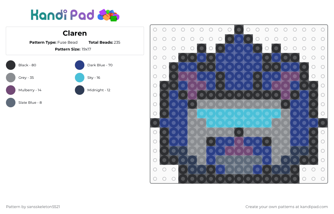 Claren - Fuse Bead Pattern by sansskeleton5521 on Kandi Pad - blue,gray