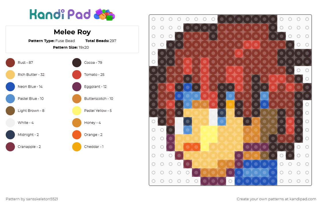 Melee Roy - Fuse Bead Pattern by sansskeleton5521 on Kandi Pad - brown,red,yellow
