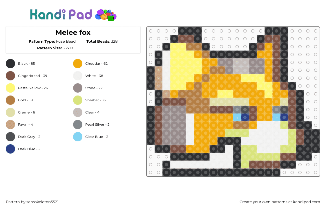 Melee fox - Fuse Bead Pattern by sansskeleton5521 on Kandi Pad - tan,yellow,orange