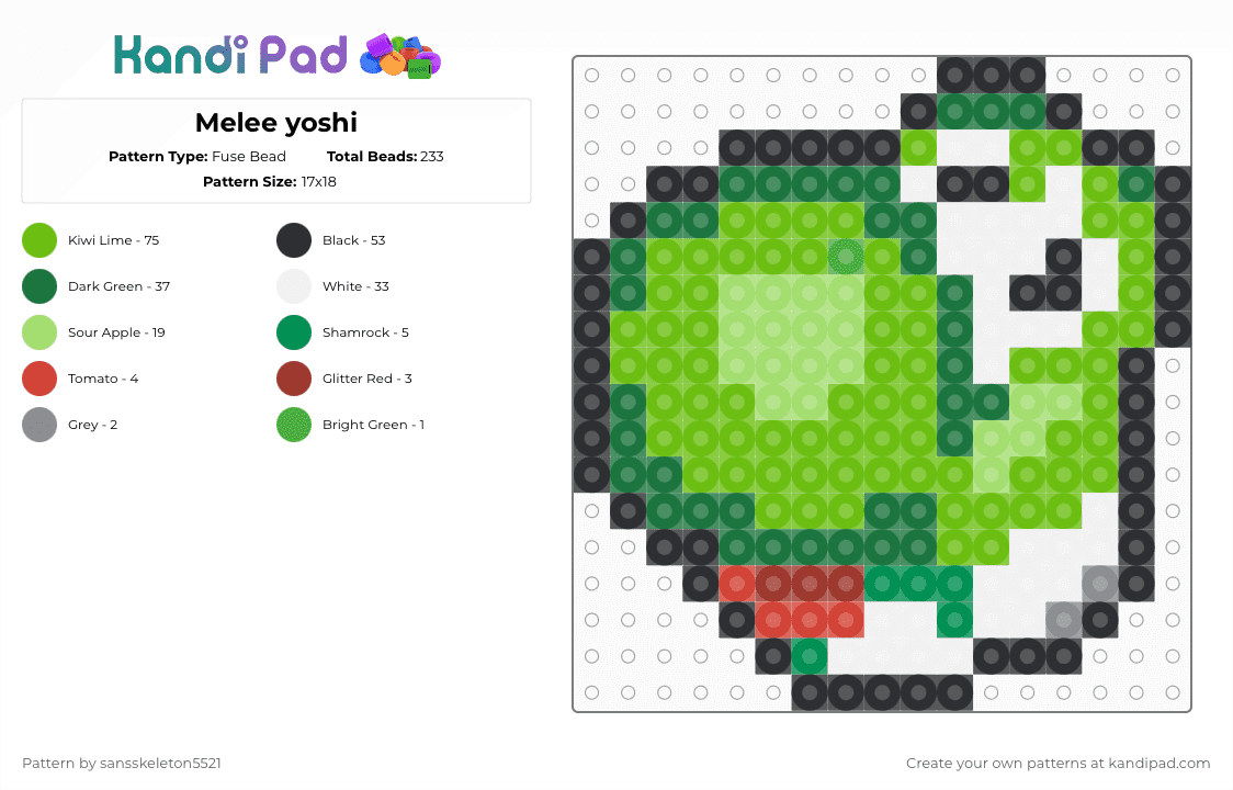 Melee yoshi - Fuse Bead Pattern by sansskeleton5521 on Kandi Pad - green