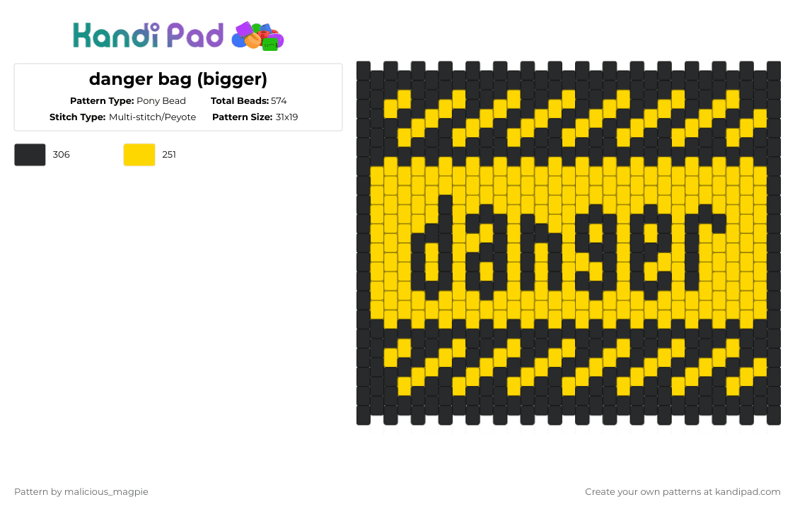 danger bag (bigger) - Pony Bead Pattern by malicious_magpie on Kandi Pad - black,yellow