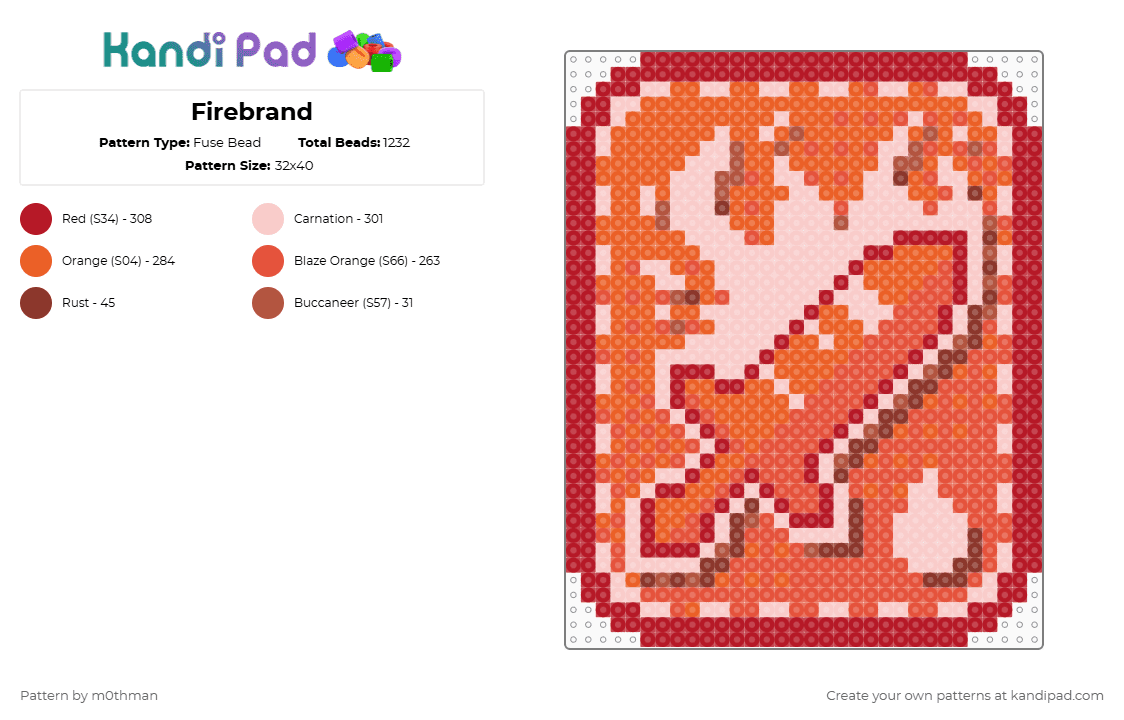 Firebrand - Fuse Bead Pattern by m0thman on Kandi Pad - red