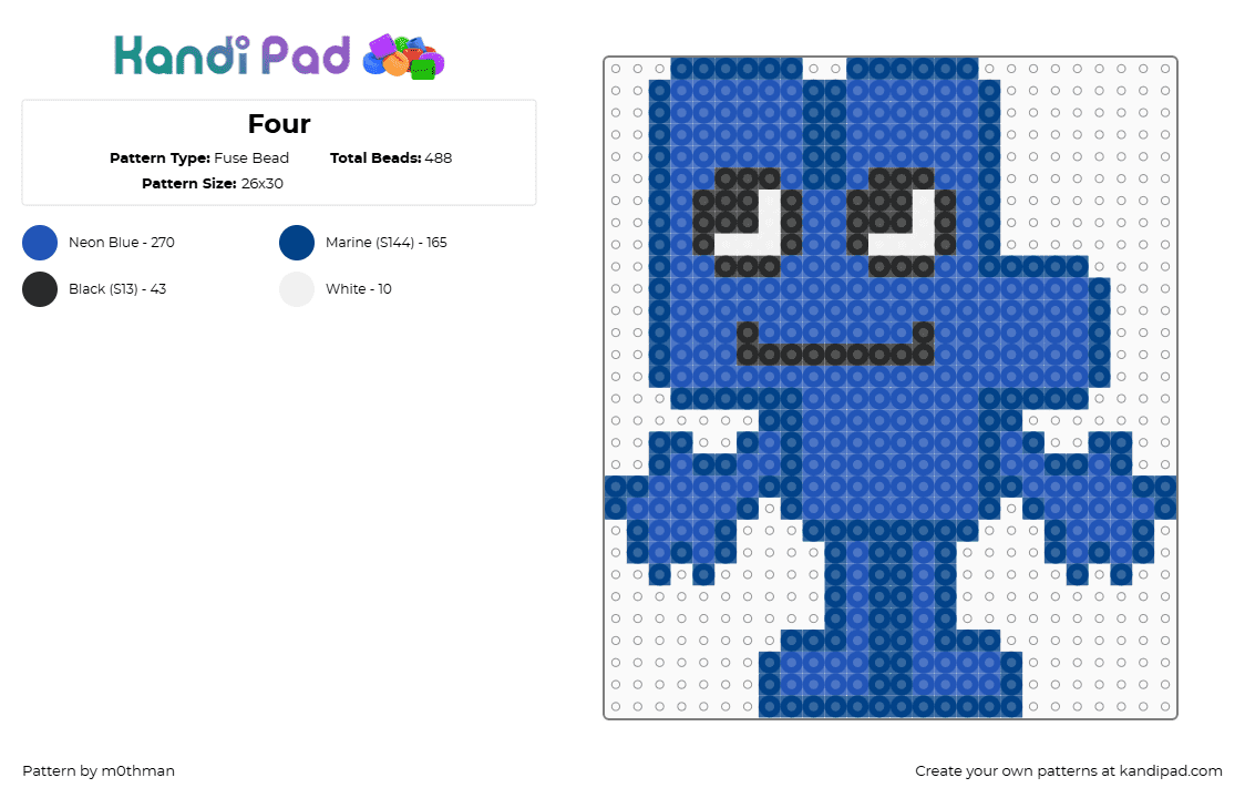 Four - Fuse Bead Pattern by m0thman on Kandi Pad - 