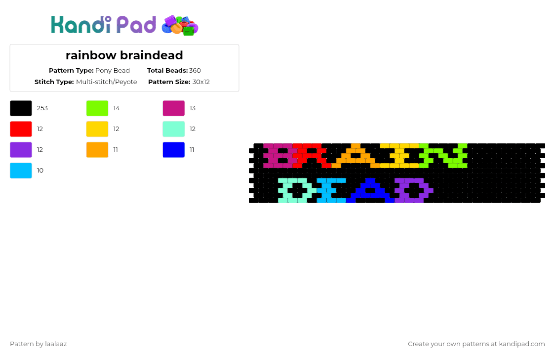 rainbow braindead - Pony Bead Pattern by laalaaz on Kandi Pad - black,red,green,purple,colorful