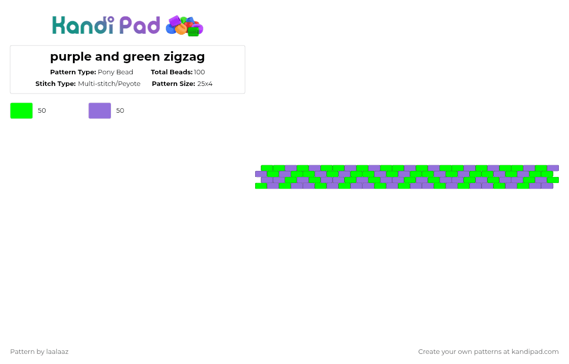 purple and green zigzag - Pony Bead Pattern by laalaaz on Kandi Pad - green,purple,zigzag,peyote
